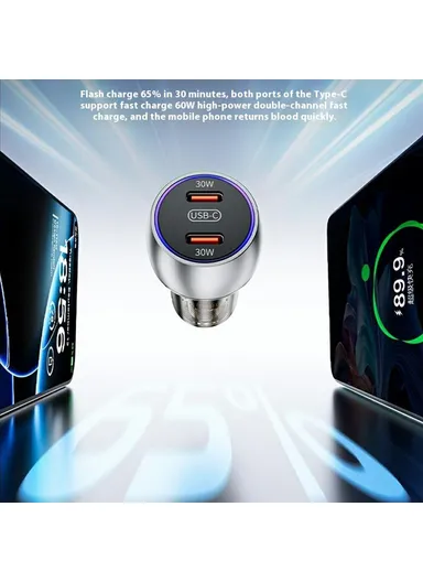 WEKOME WP-C54 Car Charger 60W Dual USB-C Fast Charging Aluminum Alloy Transparent Adapter - Silver