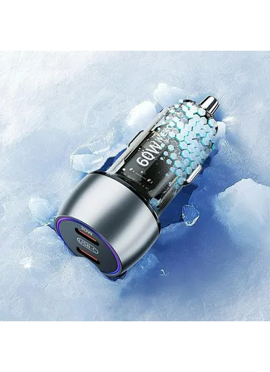 WEKOME WP-C54 Car Charger 60W Dual USB-C Fast Charging Aluminum Alloy Transparent Adapter - Silver