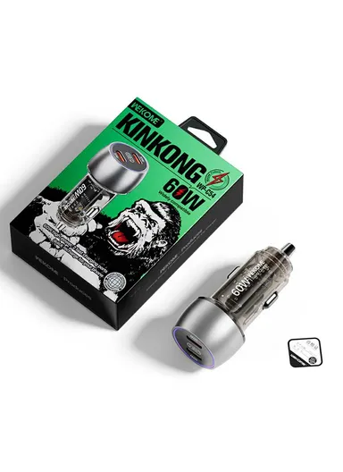 WEKOME WP-C54 Car Charger 60W Dual USB-C Fast Charging Aluminum Alloy Transparent Adapter - Silver