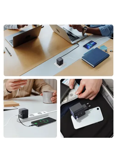 65W Travel Charger PD GaN Fast Charging Adapter With Retractable Type-C Cable, EU Plug T10 