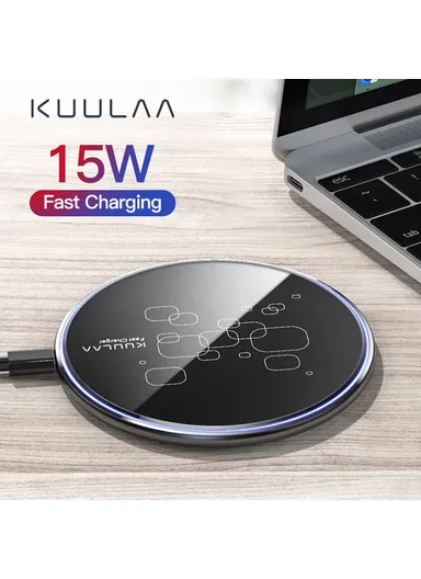 15W Qi Wireless Charger Fast Charging Pad Ultra Thin Charging Station for iPhone 12 11 Samsung Galaxy S10 Plus  KL-CD14 - Black