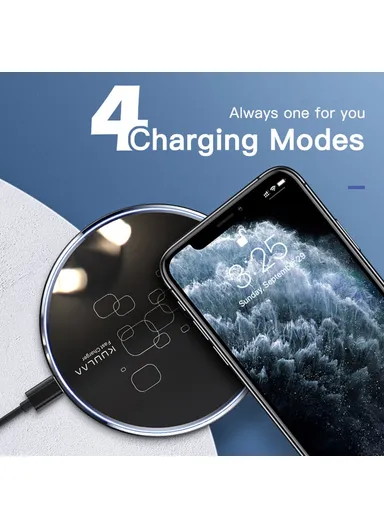 15W Qi Wireless Charger Fast Charging Pad Ultra Thin Charging Station for iPhone 12 11 Samsung Galaxy S10 Plus  KL-CD14 - Black