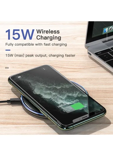 15W Qi Wireless Charger Fast Charging Pad Ultra Thin Charging Station for iPhone 12 11 Samsung Galaxy S10 Plus  KL-CD14 - Black