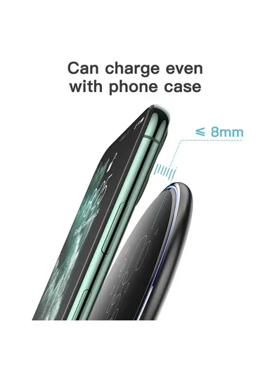 15W Qi Wireless Charger Fast Charging Pad Ultra Thin Charging Station for iPhone 12 11 Samsung Galaxy S10 Plus  KL-CD14 - Black