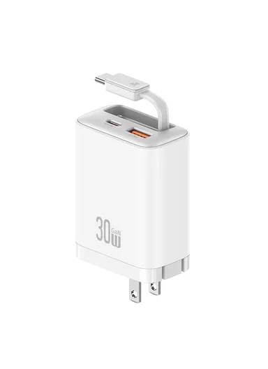  CC297 Xiang Series US Plug 30W Fast Charger Adapter with Retractable Type C Cable - White