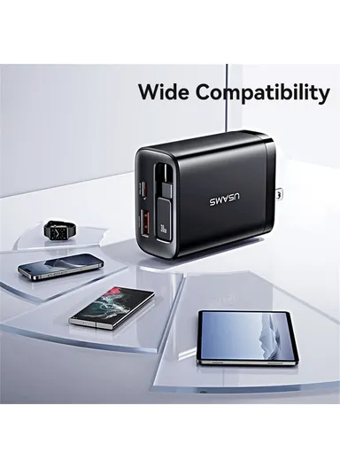  CC297 Xiang Series US Plug 30W Fast Charger Adapter with Retractable Type C Cable - White