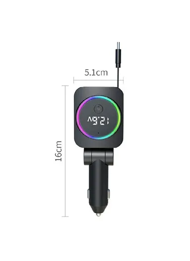 Multi-Use Automotive Cigarette Car Charger USB with Built-in Retractable Type-C Cable, 30W Fast Charging Cigarette Lighter Charging Adapter K38 (L16 x W5.1)cm
