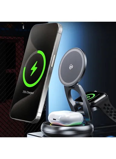 3-in-1 Rotatable Wireless Charger Phone Smart Watch Earbuds Desktop Bracket WP-U177