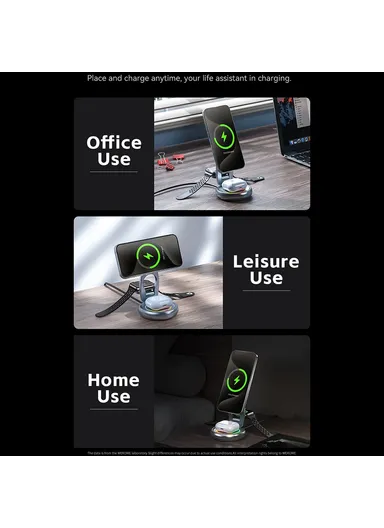 3-in-1 Rotatable Wireless Charger Phone Smart Watch Earbuds Desktop Bracket WP-U177