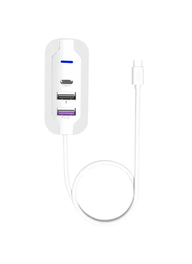 Multi-Port 1 USB-C &amp; 2 USB-A Charging Dongle, Multi-Use Fast Charging Adapter with 1m Extension Cable Y4 - White