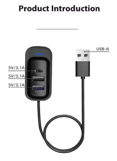 Multi-Port 1 USB-C &amp; 2 USB-A Charging Dongle, Multi-Use Fast Charging Adapter with 1m Extension Cable Y4 - White