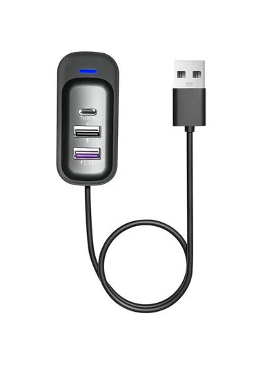 Multi-Port 1 USB-C &amp; 2 USB-A Charging Dongle, Multi-Use Fast Charging Adapter with 1m Extension Cable Y1 - Grey