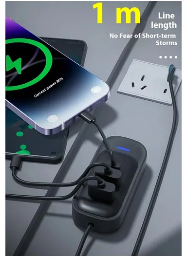 Multi-Port 1 USB-C &amp; 2 USB-A Charging Dongle, Multi-Use Fast Charging Adapter with 1m Extension Cable Y1 - Grey