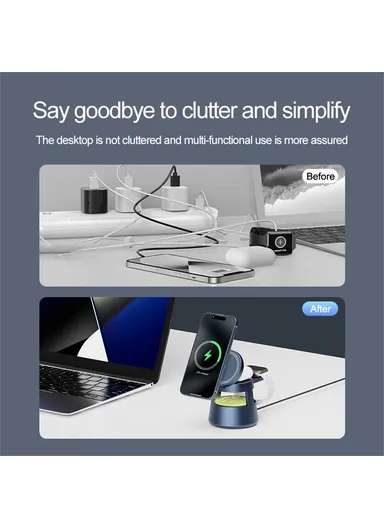 5-in-1 Magnetic Wireless Charger, Phone Watch Earphone Wireless Charger with Bluetooth-compatible Speaker Night Light OJD-132A (D8 x H10.5)cm 