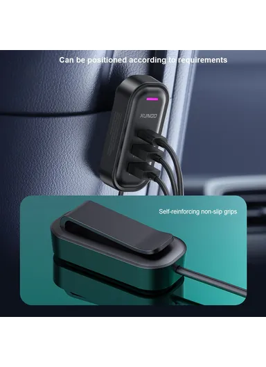 30W Multi-Port Fast Charging Car Charger with Rear Seat Charging Ports &amp; RGB Ambient Light XDCH-107