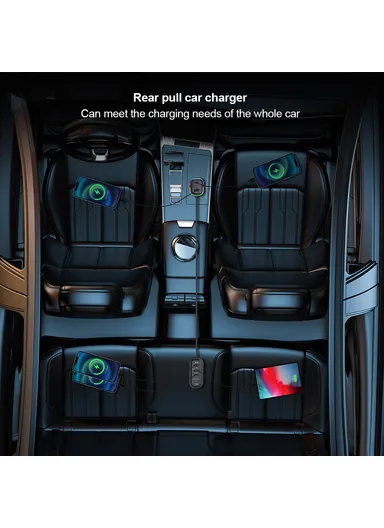 30W Multi-Port Fast Charging Car Charger with Rear Seat Charging Ports &amp; RGB Ambient Light XDCH-107
