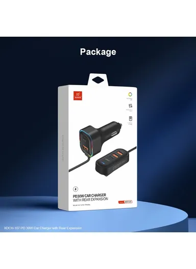 30W Multi-Port Fast Charging Car Charger with Rear Seat Charging Ports &amp; RGB Ambient Light XDCH-107