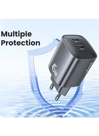 45W Multi-Use Phone Laptop GaN Fast Charger Dual USB-C Power Wall &amp; Desk Adapter Charger CC305 - EU Plug
