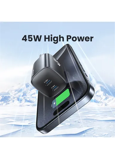 45W Multi-Use Phone Laptop GaN Fast Charger Dual USB-C Power Wall &amp; Desk Adapter Charger CC305 - EU Plug