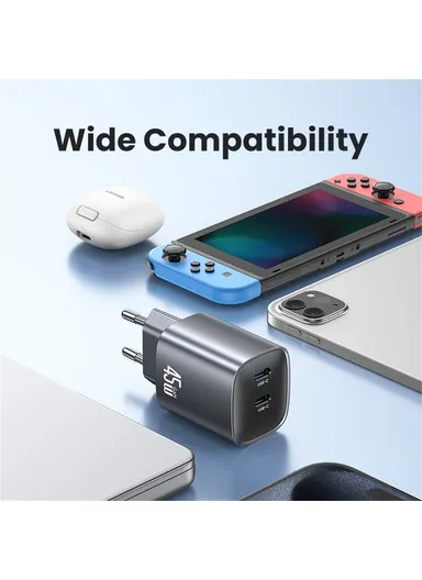 45W Multi-Use Phone Laptop GaN Fast Charger Dual USB-C Power Wall &amp; Desk Adapter Charger CC305 - EU Plug