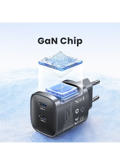 45W Multi-Use Phone Laptop GaN Fast Charger Dual USB-C Power Wall &amp; Desk Adapter Charger CC305 - EU Plug