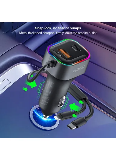 22.5W Multi-Port Fast Charging Car Charger, Dual Lightning &amp; Type-C Cable Car Charger XDCH-106