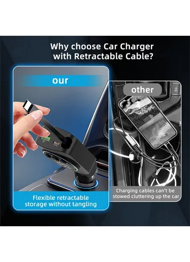 PD 30W Cigarette Lighter Adapter Car Charger with Retractable, Bluetooth-compatible FM Transmitter Car Charger C76 (L5.1 x H16)cm