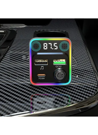 3-in-1 Bluetooth-compatible Car Charger PD 30W Cigarette Lighter Charger Adapter with FM Transmitter C71 (L4.3 x H7.4)cm