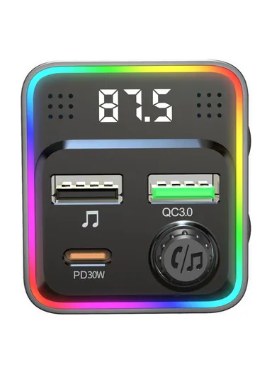 3-in-1 Bluetooth-compatible Car Charger PD 30W Cigarette Lighter Charger Adapter with FM Transmitter C71 (L4.3 x H7.4)cm