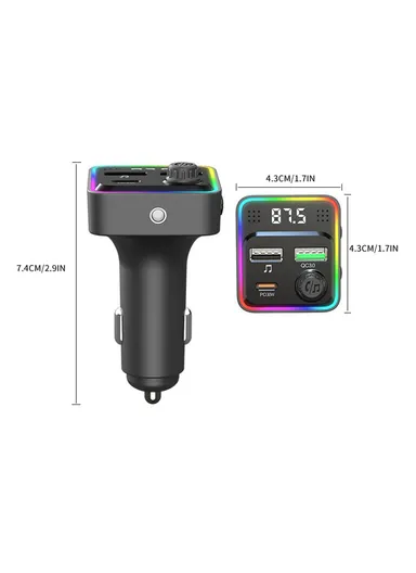 3-in-1 Bluetooth-compatible Car Charger PD 30W Cigarette Lighter Charger Adapter with FM Transmitter C71 (L4.3 x H7.4)cm