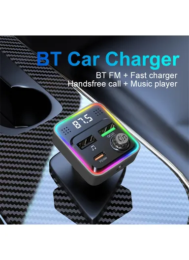 3-in-1 Bluetooth-compatible Car Charger PD 30W Cigarette Lighter Charger Adapter with FM Transmitter C71 (L4.3 x H7.4)cm