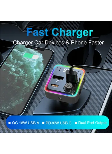 3-in-1 Bluetooth-compatible Car Charger PD 30W Cigarette Lighter Charger Adapter with FM Transmitter C71 (L4.3 x H7.4)cm