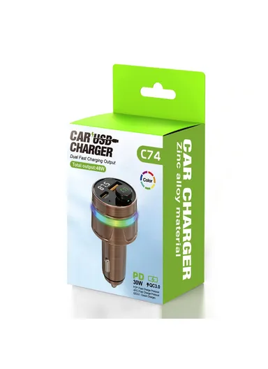 PD30W Bluetooth-compatible 5.3 Car Charger Fast Charging with Digital Display C74 (D3.5 x H8.7)cm