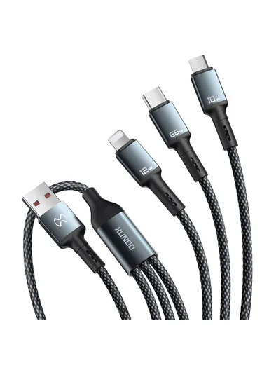 3-in-1 1.2m Multi-Head Fast Charging Data Cable, Multi-Use Type-C, Micro, Lightning Charging Cable XDDC-034