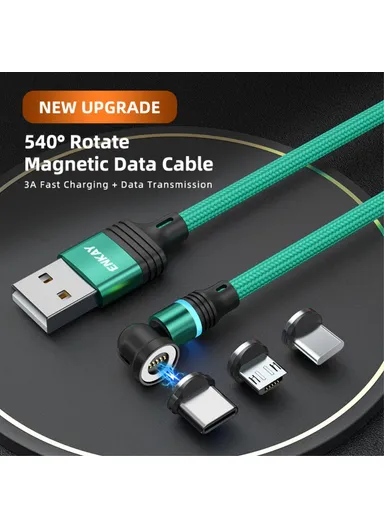 1m Rotation Magnetic Cable 3A USB to iP / Type-C / Micro USB Data Cord with LED Light - Purple