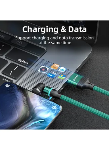 1m Rotation Magnetic Cable 3A USB to iP / Type-C / Micro USB Data Cord with LED Light - Purple