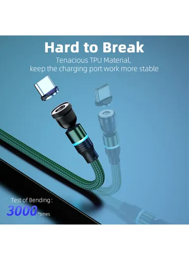 1m Rotation Magnetic Cable 3A USB to iP / Type-C / Micro USB Data Cord with LED Light - Red