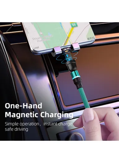 1m Rotation Magnetic Cable 3A USB to iP / Type-C / Micro USB Data Cord with LED Light - Black