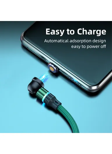 1m Rotation Magnetic Cable 3A USB to iP / Type-C / Micro USB Data Cord with LED Light - Green