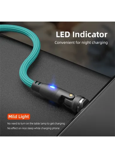 2m 3-in-1 Multi-Head Lightning/Micro/Type-C Magnetic Data Cable, 540-Degree 60W Fast Charging Cord E9 - Green