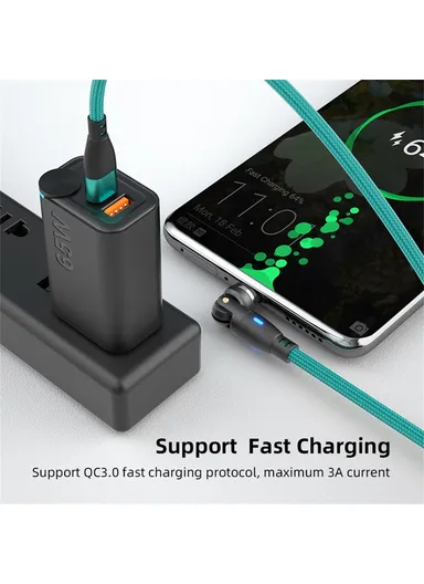 2m 3-in-1 Multi-Head Lightning/Micro/Type-C Magnetic Data Cable, 540-Degree 60W Fast Charging Cord E9 - Green