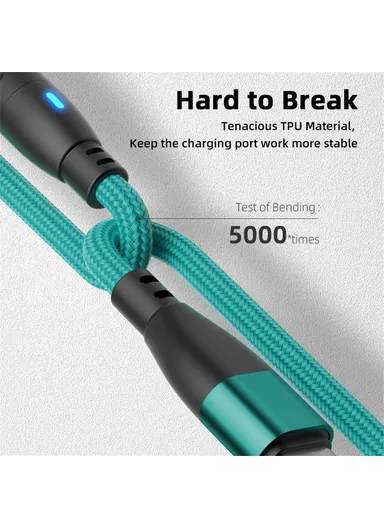 2m 3-in-1 Multi-Head Lightning/Micro/Type-C Magnetic Data Cable, 540-Degree 60W Fast Charging Cord E9 - Green