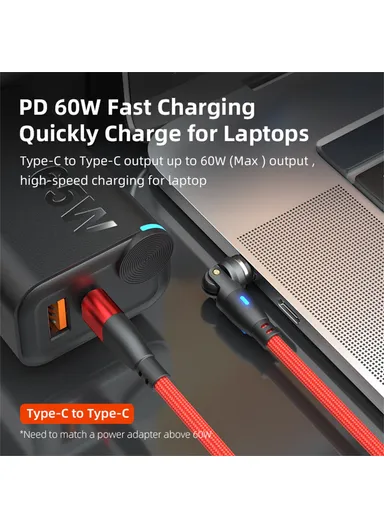 2m 3-in-1 Multi-Head Lightning/Micro/Type-C Magnetic Data Cable, 540-Degree 60W Fast Charging Cord E9 - Red