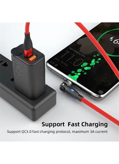2m 3-in-1 Multi-Head Lightning/Micro/Type-C Magnetic Data Cable, 540-Degree 60W Fast Charging Cord E9 - Red