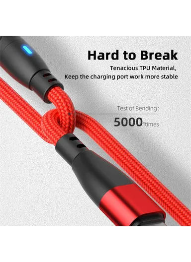 2m 3-in-1 Multi-Head Lightning/Micro/Type-C Magnetic Data Cable, 540-Degree 60W Fast Charging Cord E9 - Red