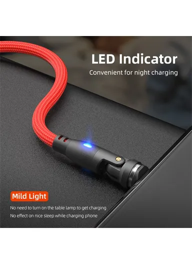 2m 3-in-1 Multi-Head Lightning/Micro/Type-C Magnetic Data Cable, 540-Degree 60W Fast Charging Cord E9 - Red