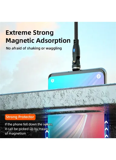 2m 3-in-1 Multi-Head Lightning/Micro/Type-C Magnetic Data Cable, 540-Degree 60W Fast Charging Cord E9 - Black