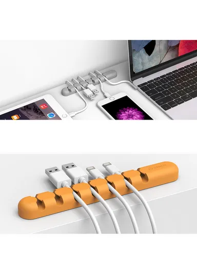 Silicone Cable Holder Clip Audio/USB Cord Organizer CBS7 (L15 x W2 x T1.2)cm - Orange
