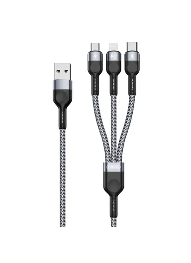 3-in-1 3.5A Multi-Head Micro, Lightning, Type-C Nylon Braided Charging &amp; Data Transfer Cable A3 