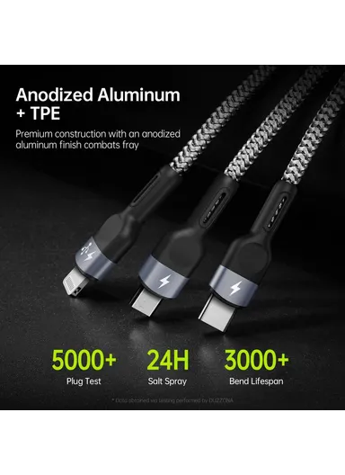 3-in-1 3.5A Multi-Head Micro, Lightning, Type-C Nylon Braided Charging &amp; Data Transfer Cable A3 